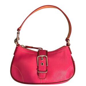 Vintage Coach Hampton Hot Pink Leather Buckle Shoulder Baguette Demi Bag 7542